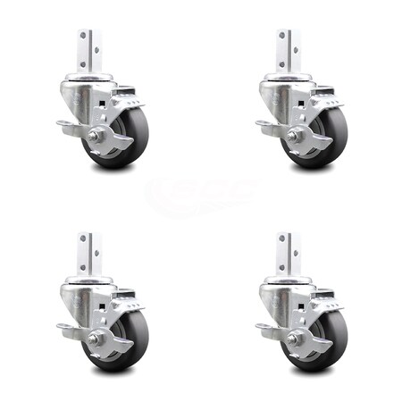 Service Caster 3 Inch Thermoplastic Rubber Swivel 7/8 Inch Square Stem Caster Set with Brake SCC-SQ20S314-TPRB-TLB-78-4